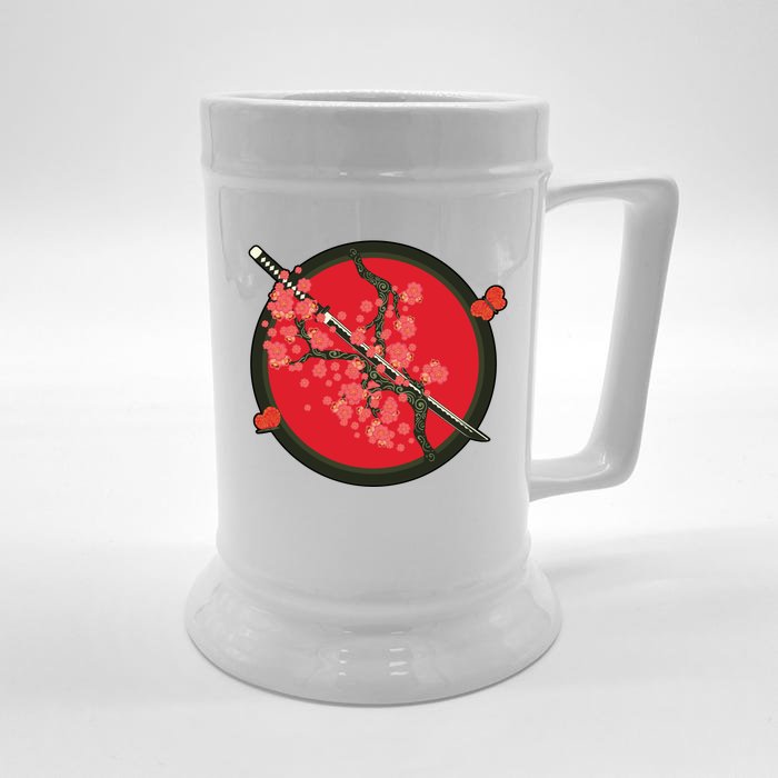 Katana Cherry Blossoms Front & Back Beer Stein