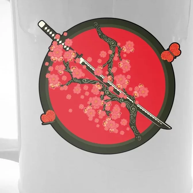 Katana Cherry Blossoms Front & Back Beer Stein