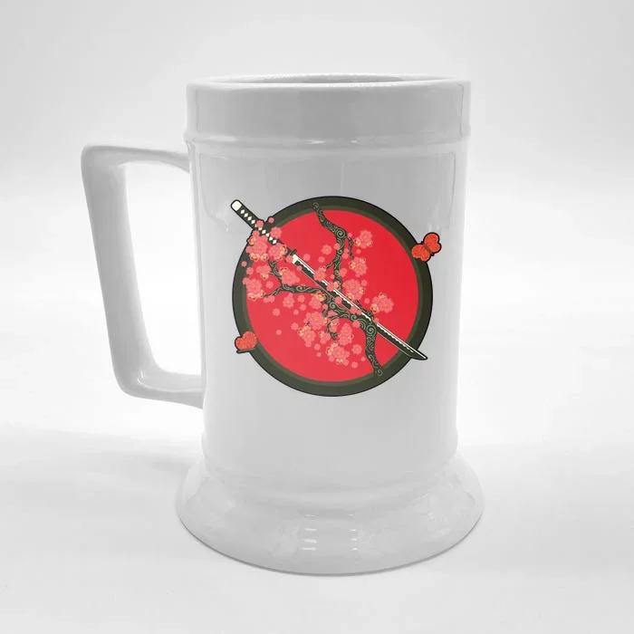 Katana Cherry Blossoms Front & Back Beer Stein