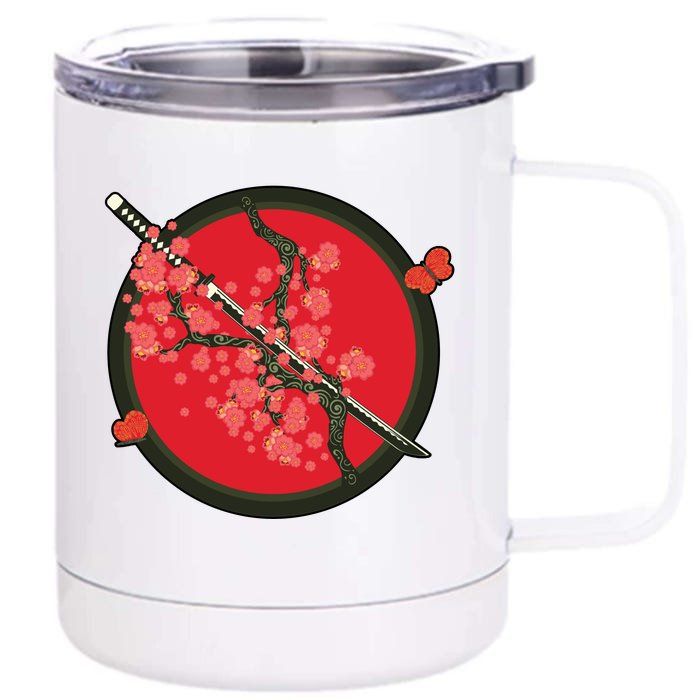 Katana Cherry Blossoms Front & Back 12oz Stainless Steel Tumbler Cup