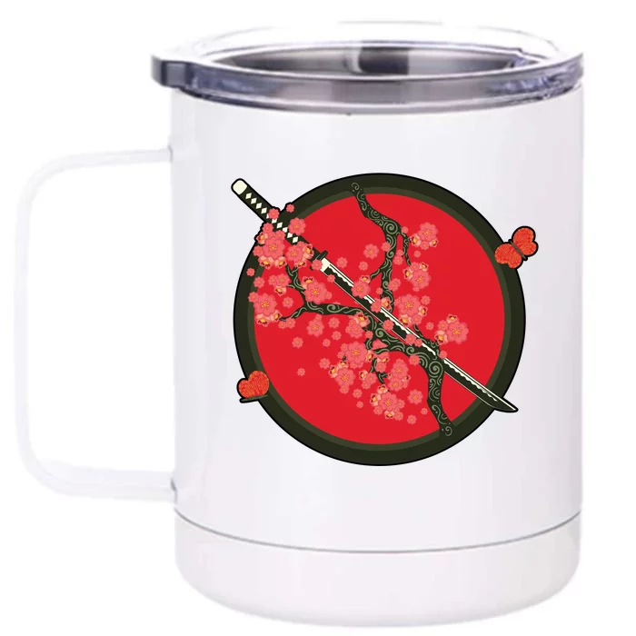 Katana Cherry Blossoms Front & Back 12oz Stainless Steel Tumbler Cup