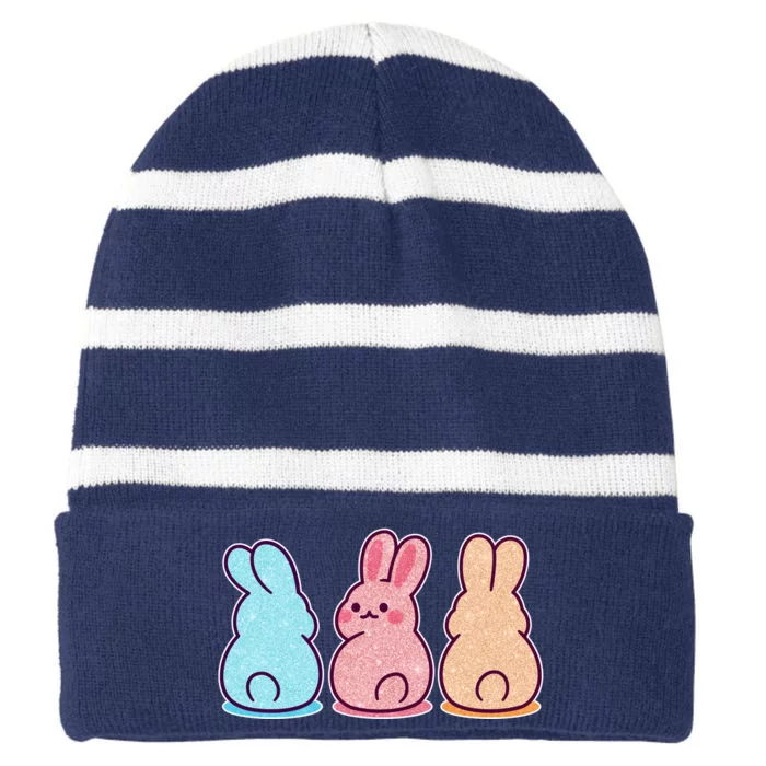 Kawaii Cute Easter Bunny Rabbits Striped Beanie with Solid Band