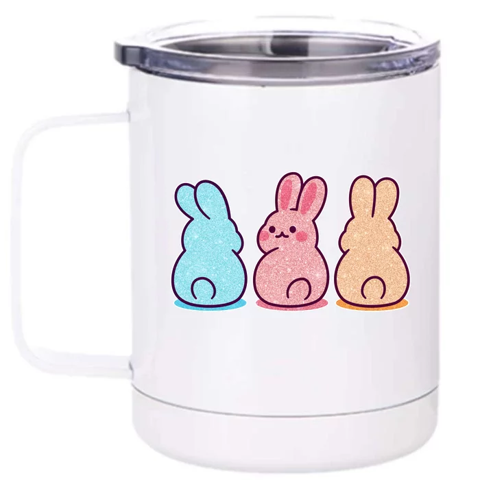 Kawaii Cute Easter Bunny Rabbits Front & Back 12oz Stainless Steel Tumbler Cup