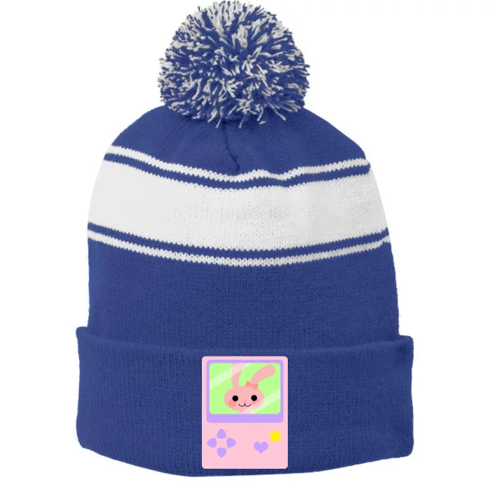 Kawaii Gamer Bunny Rabbit Stripe Pom Pom Beanie