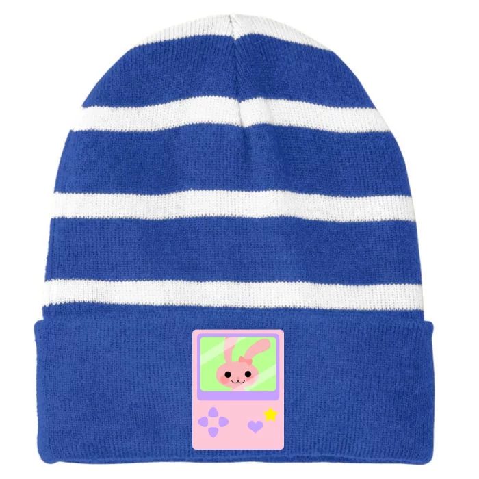 Kawaii Gamer Bunny Rabbit Striped Beanie with Solid Band