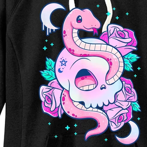 Kawaii Pastel Goth Cute Creepy Skull Serpent Snake Roses Women's Fleece Hoodie