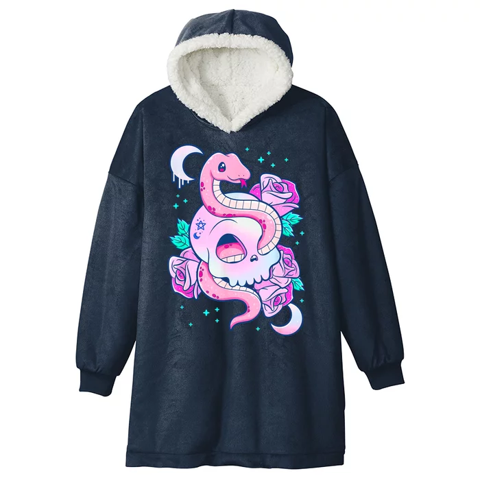 Kawaii Pastel Goth Cute Creepy Skull Serpent Snake Roses Hooded Wearable Blanket