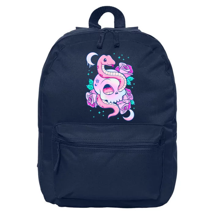 Kawaii Pastel Goth Cute Creepy Skull Serpent Snake Roses 16 in Basic Backpack