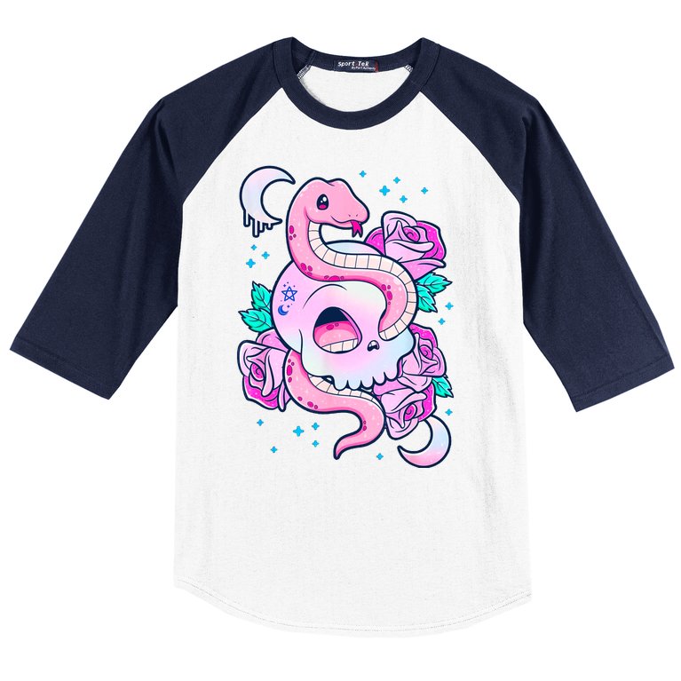 Kawaii Pastel Goth Cute Creepy Skull Serpent Snake Roses Baseball Sleeve Shirt