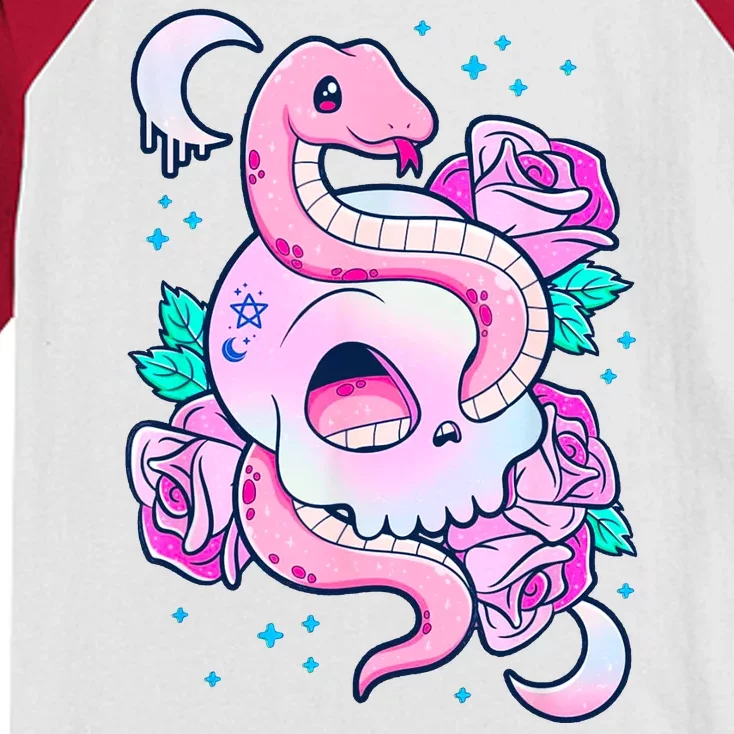 Kawaii Pastel Goth Cute Creepy Skull Serpent Snake Roses Kids Colorblock Raglan Jersey