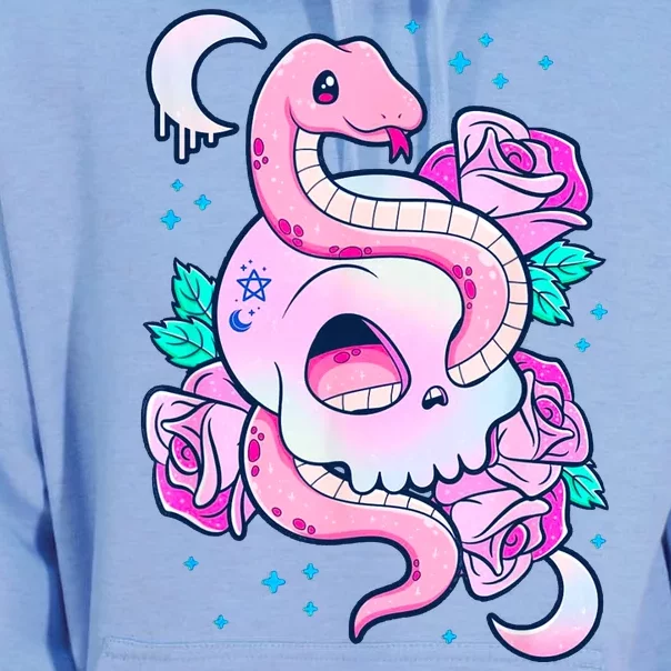 Kawaii Pastel Goth Cute Creepy Skull Serpent Snake Roses Unisex Surf Hoodie