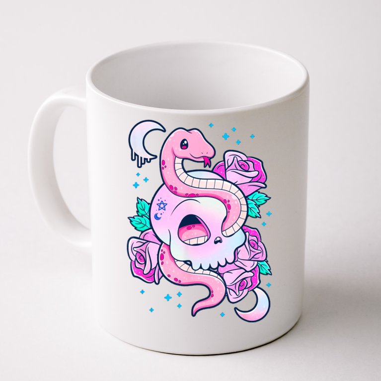 Kawaii Pastel Goth Cute Creepy Skull Serpent Snake Roses Coffee Mug