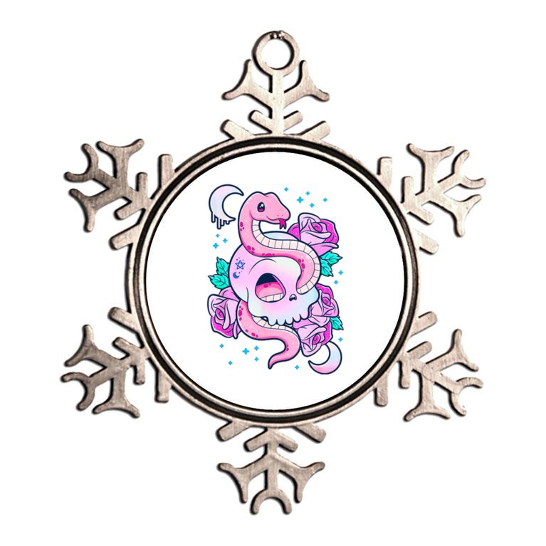 Kawaii Pastel Goth Cute Creepy Skull Serpent Snake Roses Metallic Star Ornament