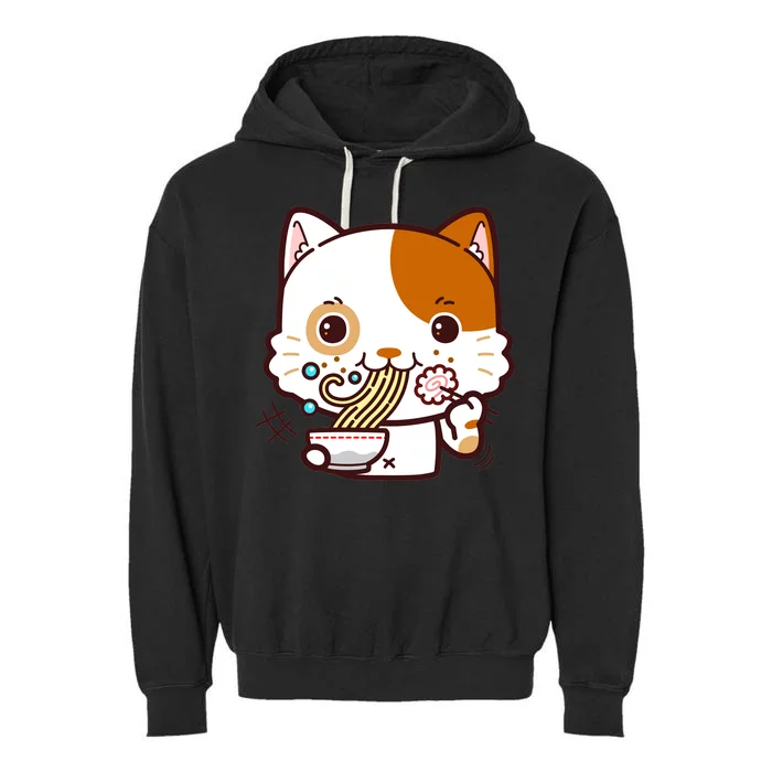 Kawaii Ramen Cat Garment-Dyed Fleece Hoodie