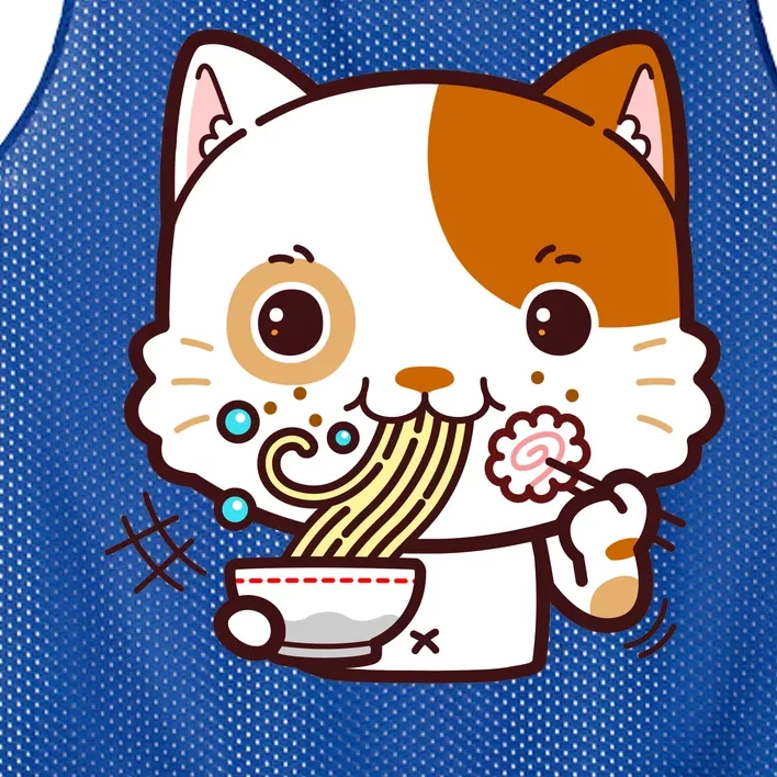 Kawaii Ramen Cat Mesh Reversible Basketball Jersey Tank