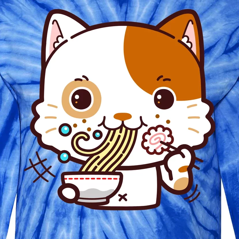 Kawaii Ramen Cat Tie-Dye Long Sleeve Shirt