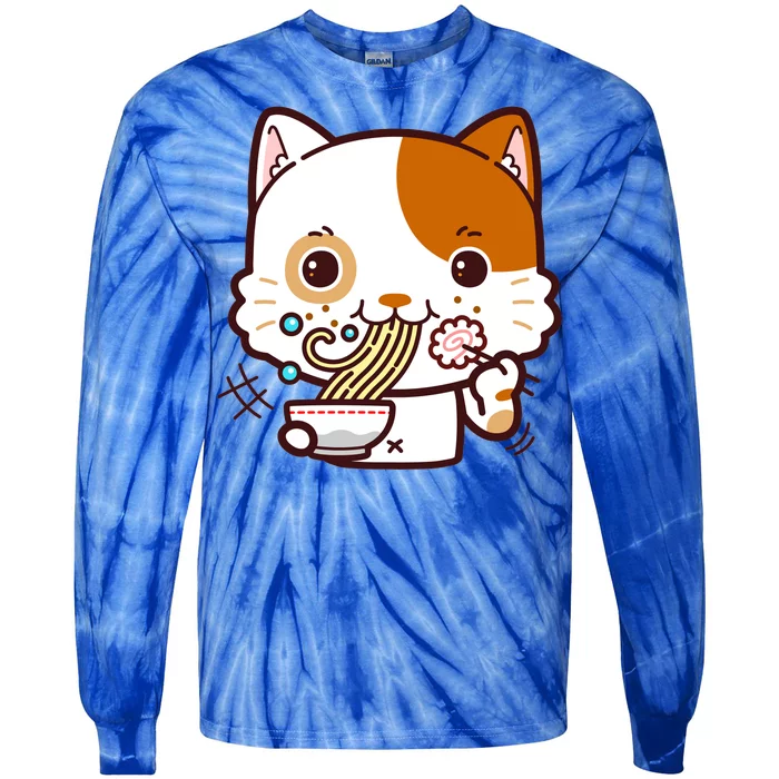 Kawaii Ramen Cat Tie-Dye Long Sleeve Shirt