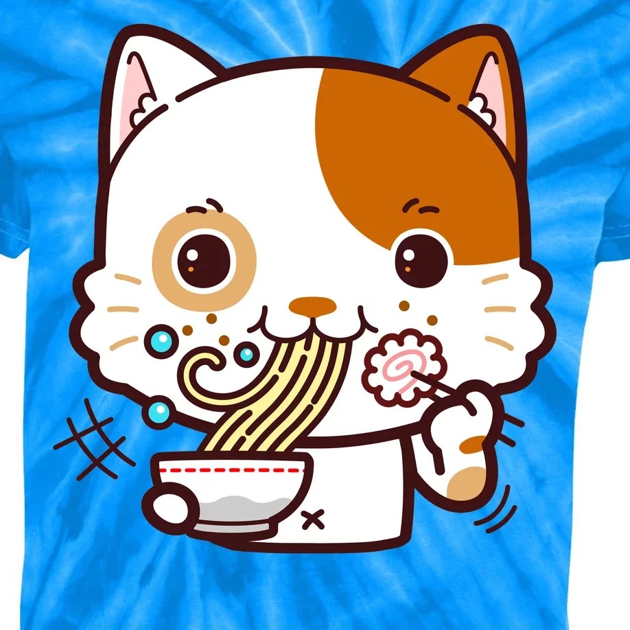 Kawaii Ramen Cat Kids Tie-Dye T-Shirt