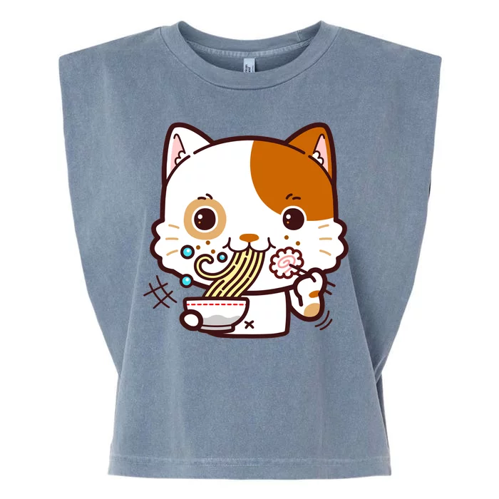 Kawaii Ramen Cat Garment-Dyed Women's Muscle Tee