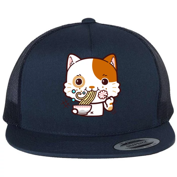 Kawaii Ramen Cat Flat Bill Trucker Hat