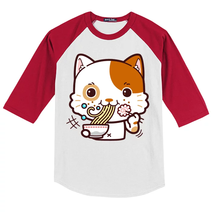 Kawaii Ramen Cat Kids Colorblock Raglan Jersey