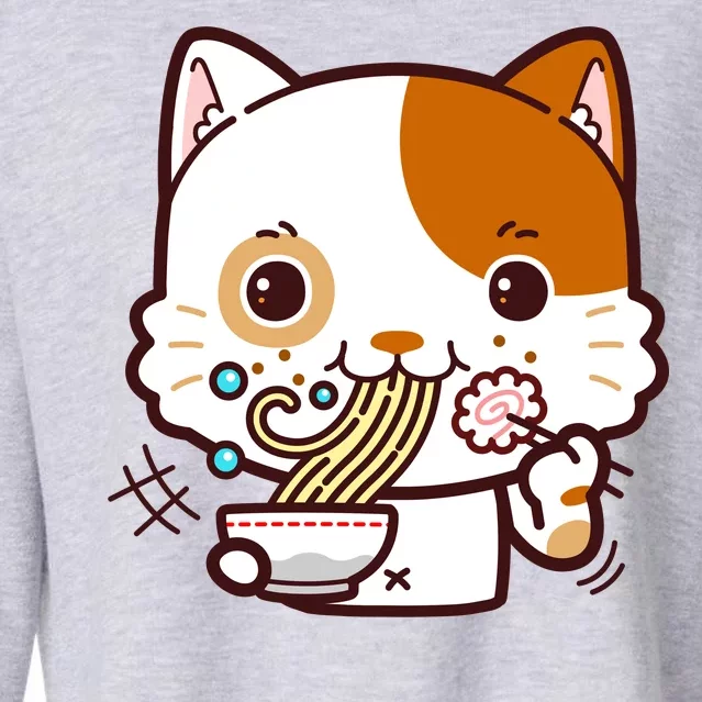 Kawaii Ramen Cat Cropped Pullover Crew