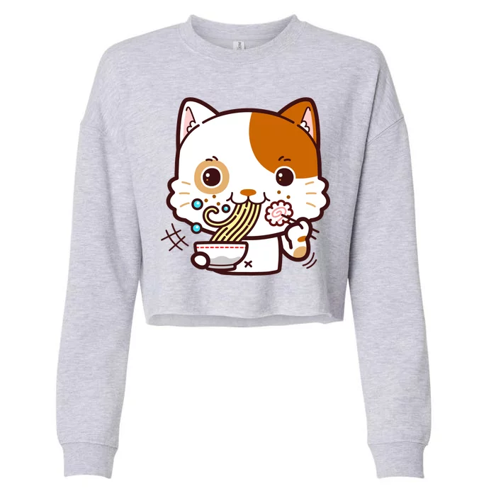 Kawaii Ramen Cat Cropped Pullover Crew