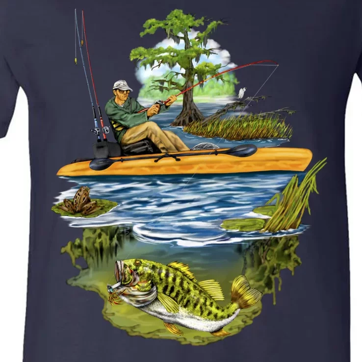 Kayak Fishing V-Neck T-Shirt