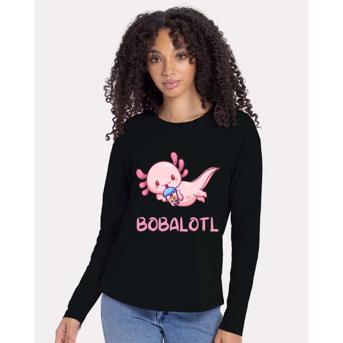 Kawaii Bobalotl Axolotl Bubble Boba Tea Womens Cotton Relaxed Long Sleeve T-Shirt