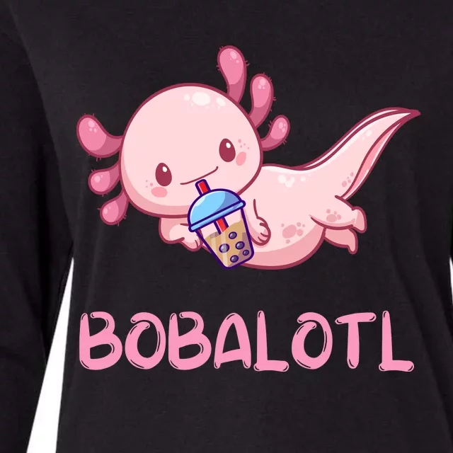 Kawaii Bobalotl Axolotl Bubble Boba Tea Womens Cotton Relaxed Long Sleeve T-Shirt