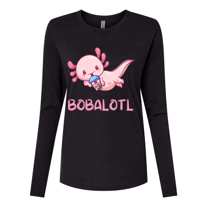 Kawaii Bobalotl Axolotl Bubble Boba Tea Womens Cotton Relaxed Long Sleeve T-Shirt