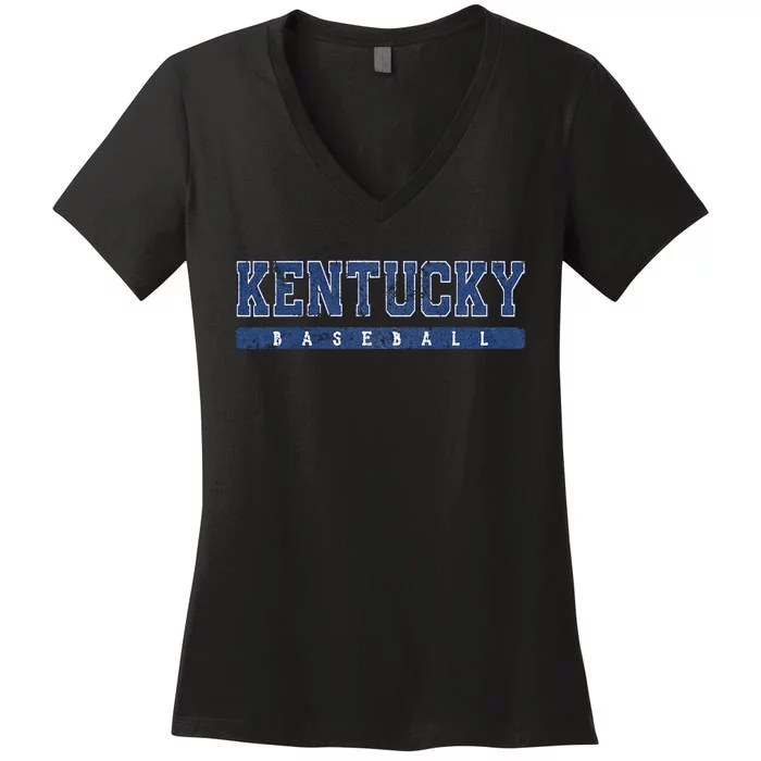 Kentucky Baseball Blue Vintage Text Women's V-Neck T-Shirt