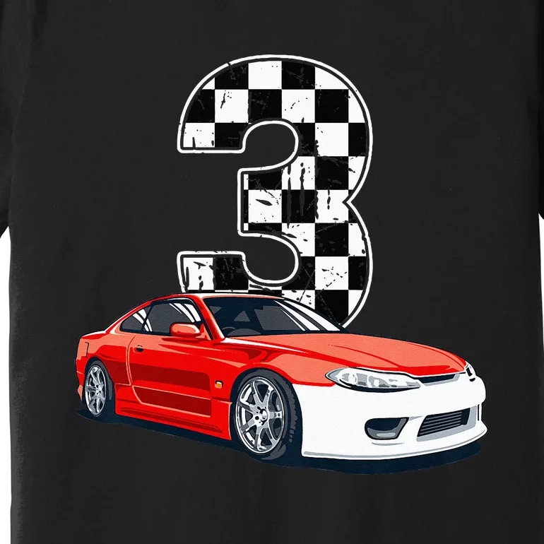 Kids Birthday Boy 3 Three Race Car 3rd Birthday Racing Car Flag Premium T-Shirt