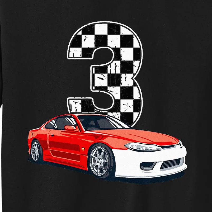 Kids Birthday Boy 3 Three Race Car 3rd Birthday Racing Car Flag Tall Sweatshirt