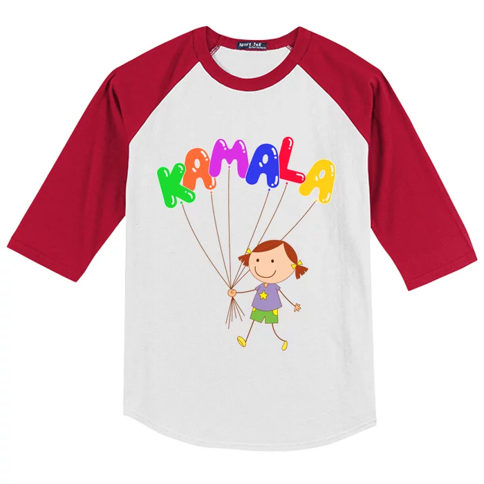 Kamala Ballooninspired Bubble Letters Graphic Parody Spoof Gift Kids Colorblock Raglan Jersey