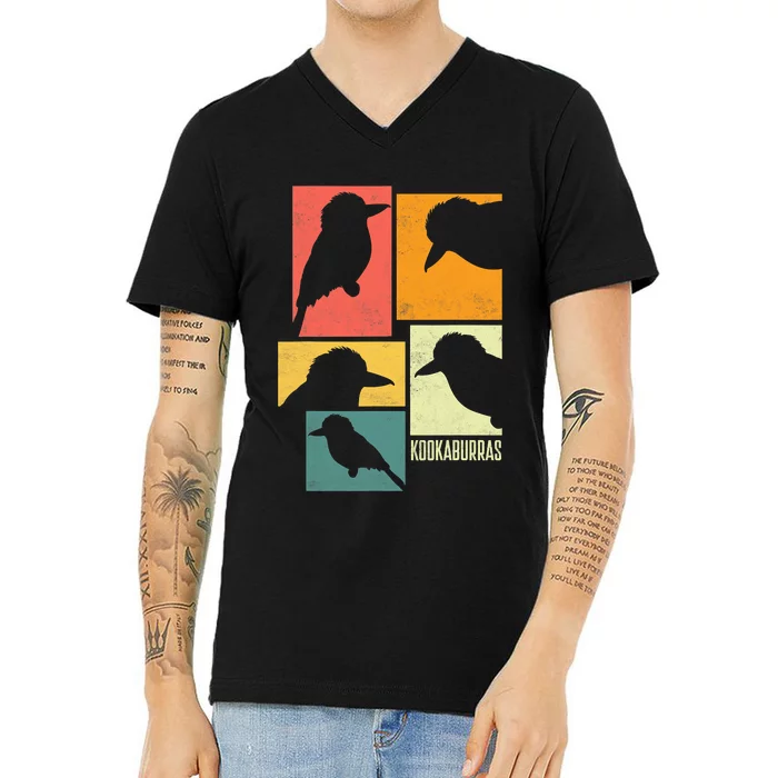 Kookaburra Birder Birdwatcher Ornithology Birds Silhouettes V-Neck T-Shirt