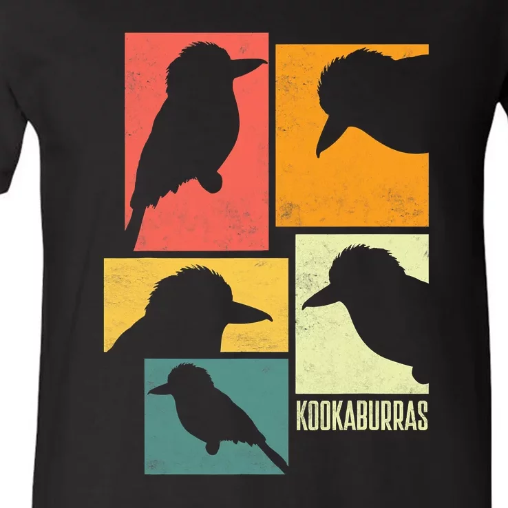 Kookaburra Birder Birdwatcher Ornithology Birds Silhouettes V-Neck T-Shirt