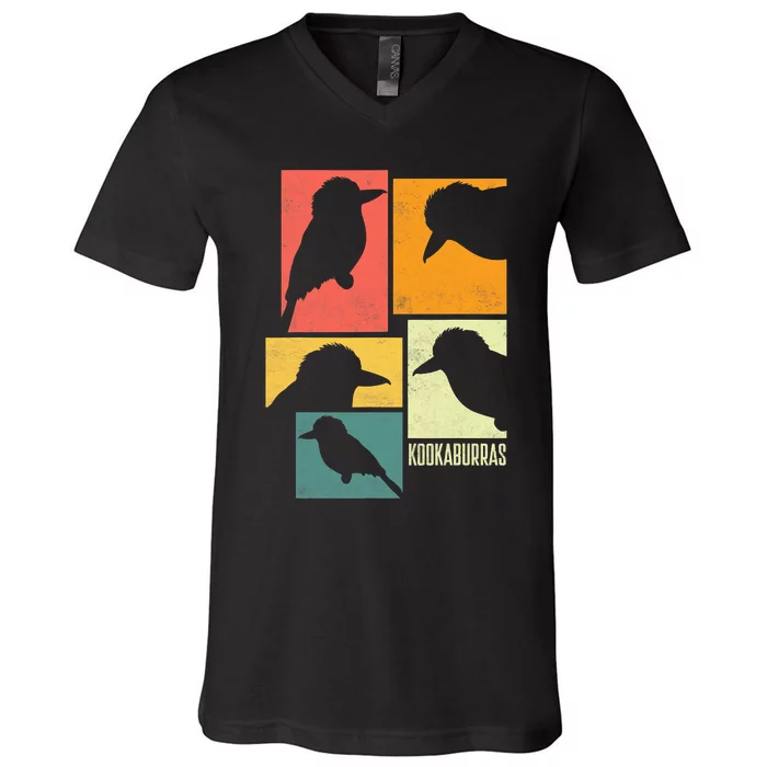 Kookaburra Birder Birdwatcher Ornithology Birds Silhouettes V-Neck T-Shirt