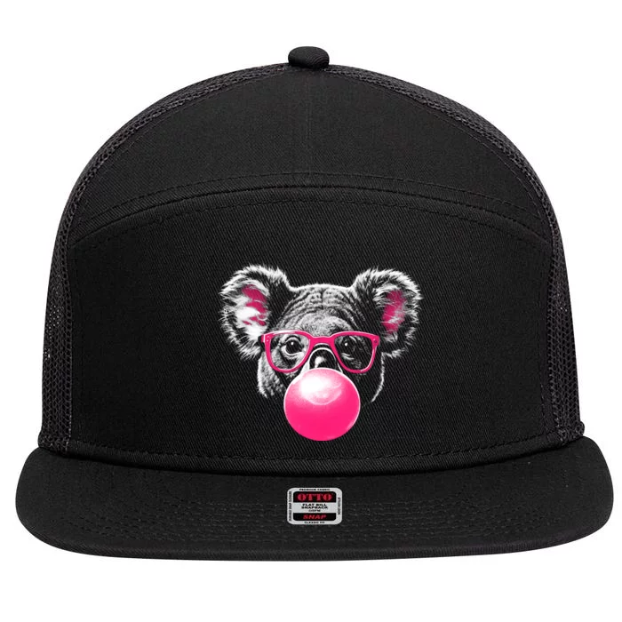 Koala Bear Blowing Bubblegum 7 Panel Mesh Trucker Snapback Hat