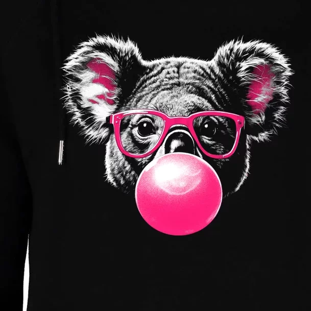 Koala Bear Blowing Bubblegum Womens Funnel Neck Pullover Hood