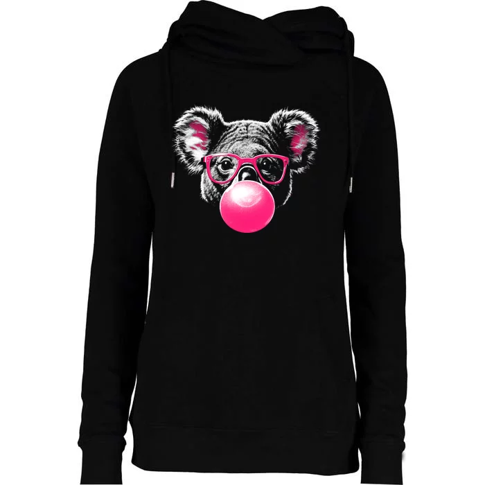 Koala Bear Blowing Bubblegum Womens Funnel Neck Pullover Hood