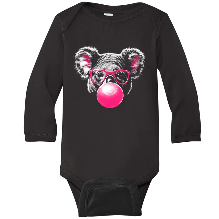 Koala Bear Blowing Bubblegum Baby Long Sleeve Bodysuit