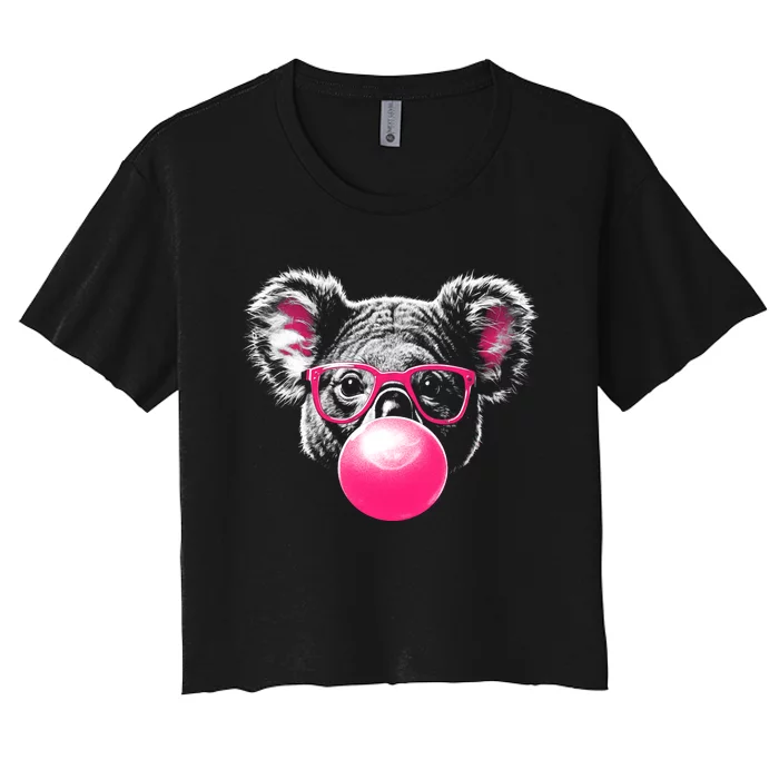 Koala Bear Blowing Bubblegum Women's Crop Top Tee