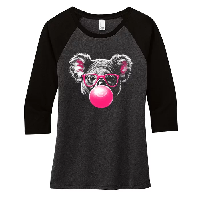 Koala Bear Blowing Bubblegum Women's Tri-Blend 3/4-Sleeve Raglan Shirt