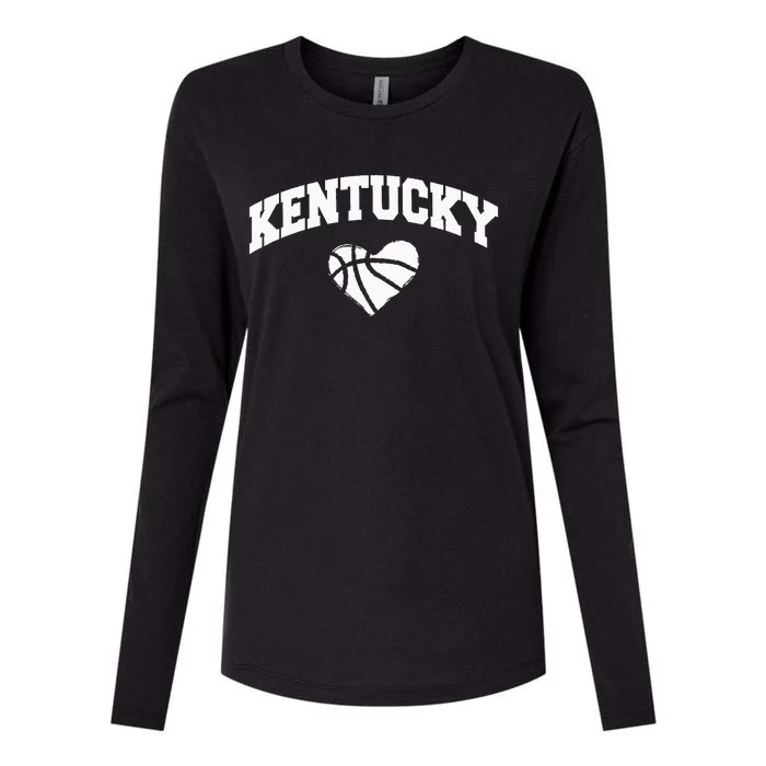 Kentucky Blue Basketball Heart Design Womens Cotton Relaxed Long Sleeve T-Shirt