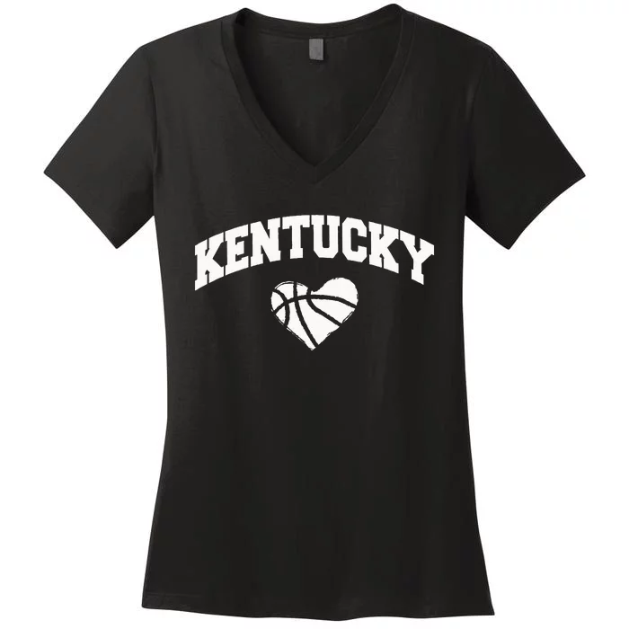 Kentucky Blue Basketball Heart Design Women's V-Neck T-Shirt