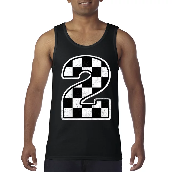 Kids Birthday Boy 2 Two Race Car 2nd Birthday Racing Car Flag Tank Top