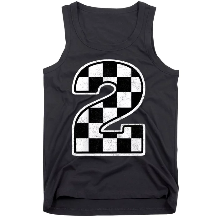 Kids Birthday Boy 2 Two Race Car 2nd Birthday Racing Car Flag Tank Top