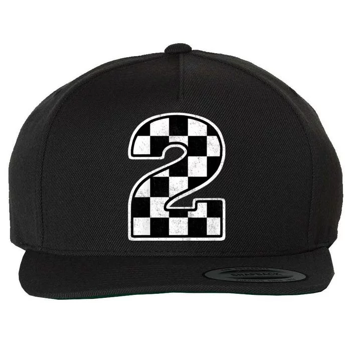 Kids Birthday Boy 2 Two Race Car 2nd Birthday Racing Car Flag Wool Snapback Cap