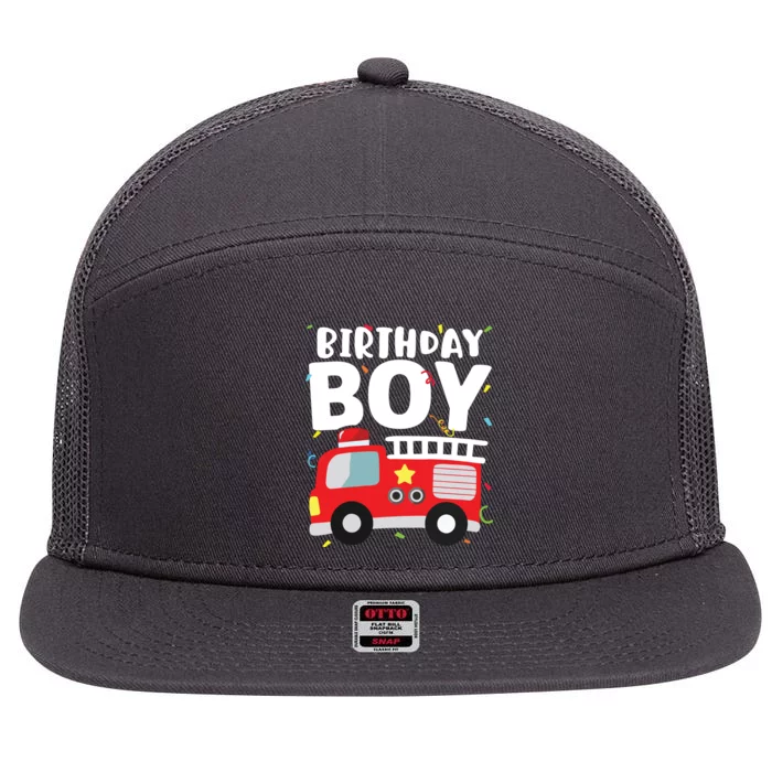 Kids Birthday Boy Fire Truck Party Firefighter Theme 7 Panel Mesh Trucker Snapback Hat